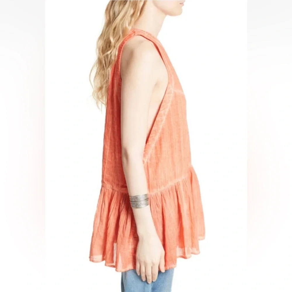 Free People Red Orange Breathless Moments Sleeveless Tunic Top Sz L
